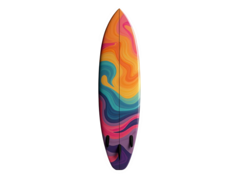 Colorful painted surfboard isolated over png transparent background