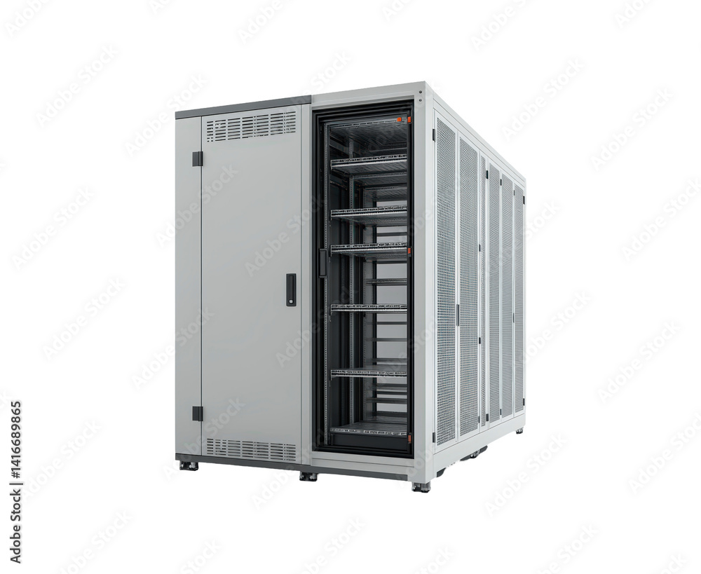 Poster server rack with servers isolated on transparent background