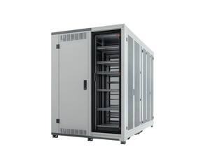 Server rack with servers isolated on transparent background