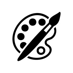 Art palette and paintbrush icon in silhouette