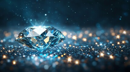 Brilliant Diamond on Glittering Blue Background