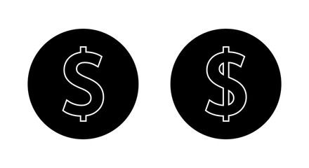 Dollar, money outline icon on black circle. USD currency sign symbol
