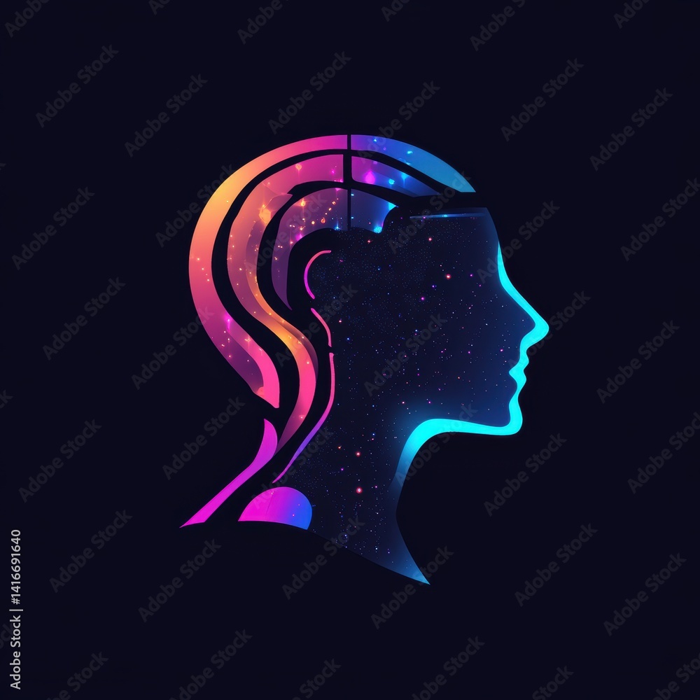 Poster cybernetic mind: profile of neural network and artificial intelligence concept