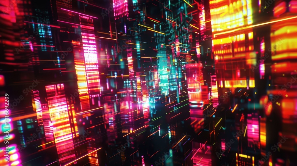 Aufkleber abstract circuit lines in vibrant colors on a dark background. digital artwork of vibrant color glow