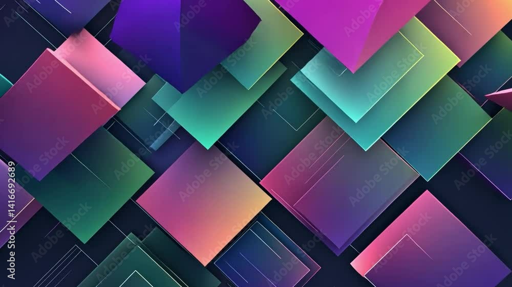 Poster vibrant abstract digital landscape illuminated geometric shapes and colorful pillars create energeti