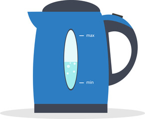 Electric kettle, electric kettle icon, electric kettle isolated on white background with shadow underneath. Background image, postcard, web banner, vector illustration.