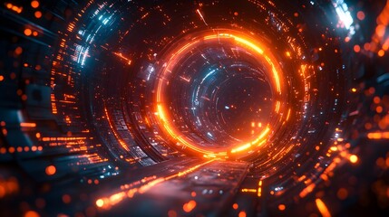 High-tech tunnel with glowing, fiery energy core.