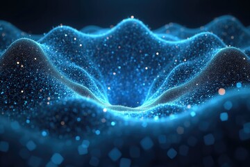 Fractal Mesh Network with Neon Blue Light Waves and Quantum Vortex Visualization