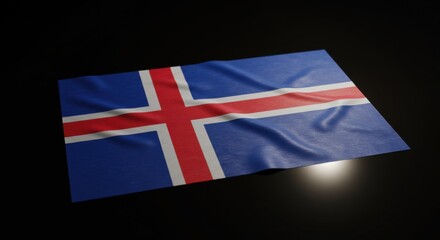 Fototapeta premium Icelandic Flag Draped Elegantly on Dark Background, National Symbol of Iceland