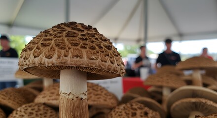 Close up of Brown Mushrooms at Farmer s Market
