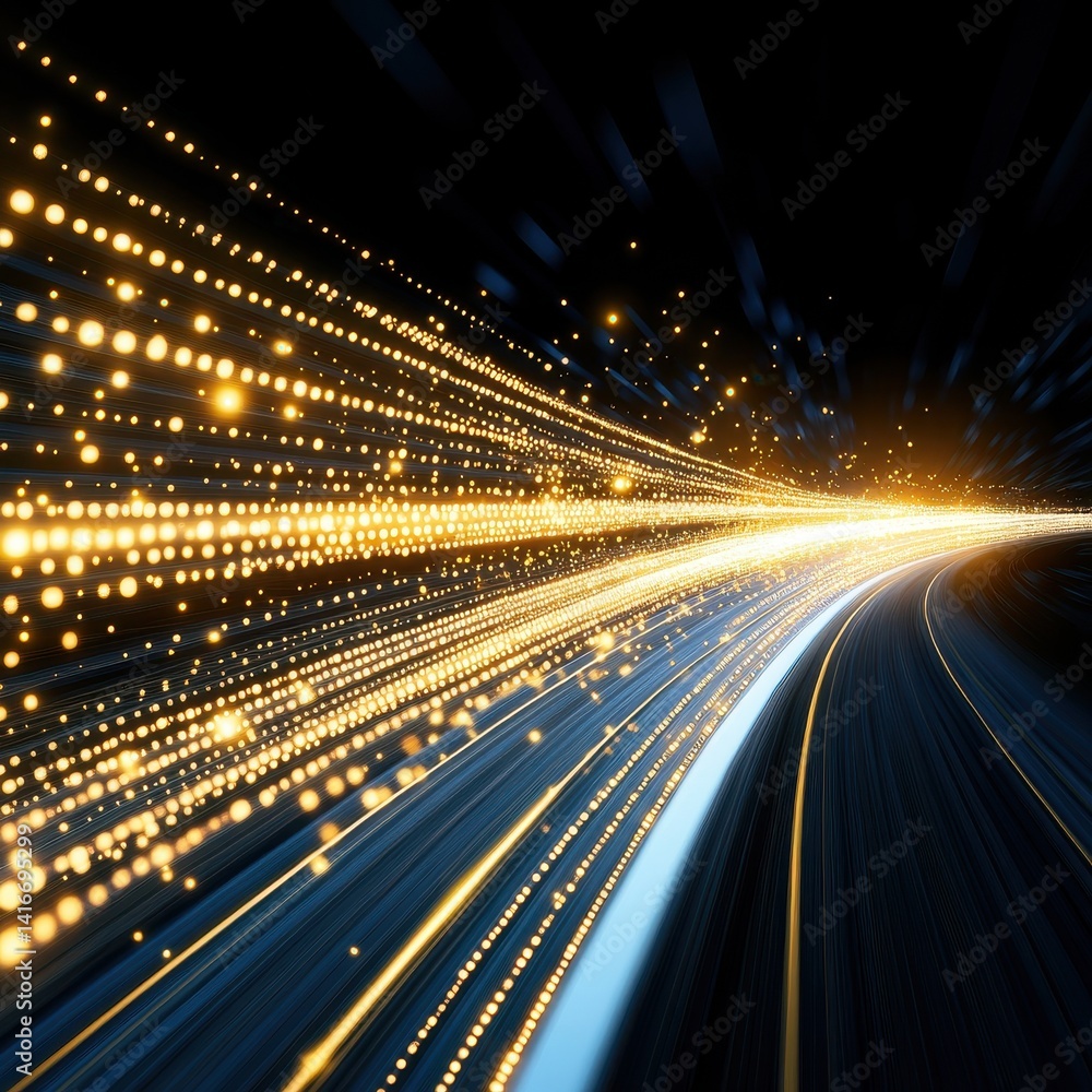 Poster golden light streaks emanate from a central point, suggesting rapid speed and connectivity against a