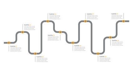Infographic roadmap design template. Business Timeline of 10 Important Business Events annual business presentation. Vector illustration