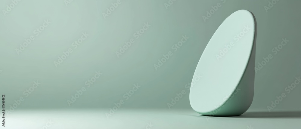 Poster minimalist abstract shape in pastel green studio, showcasing smooth curves and soft shadows for mode
