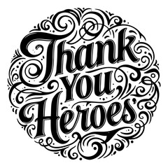 Circular thank you message with ornate lettering and swirls.  Stylish, impactful, great for inspirational or gratitude-themed ads/posters.