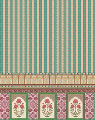 3D illustration , Abstract stripes background with seamless floral motif pattern , ethnic wallpaper for interior decoration. © ganesh_502