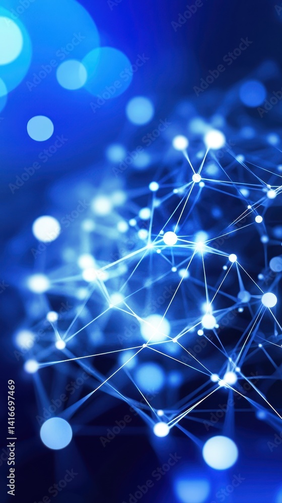 Poster a mesmerizing abstract network of interconnected nodes glows with vibrant blue light, symbolizing co