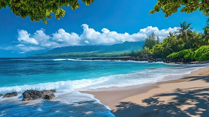 Sunlit beaches and waves crashing against the shore, perfect for summer getaways, vacations, and relaxing moments in the sun. 