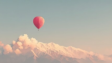 Fototapeta premium Pink Hot Air Balloon Soaring Over Majestic Mountains