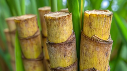 Fototapeta premium Close-Up of Yellow and Green Bamboo Stems