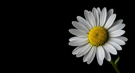 fresh white daisy flower with a vibrant yellow center, captured in high resolution against a soft, natural background. This botanical photograph highlights the simplicity and charm
