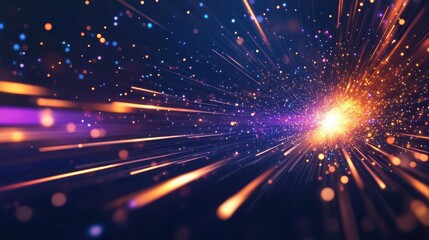 Fototapeta premium Abstract representation of colorful light streaks radiating from a central point, creating a dynamic visual effect