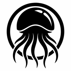 Jellyfish mascot logo vector silhouette in white background