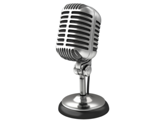 Vintage microphone isolated on black backdrop, ready for vocal performances