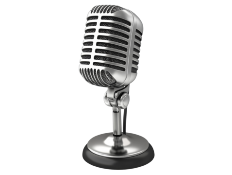 Vintage microphone isolated on black backdrop, ready for vocal performances