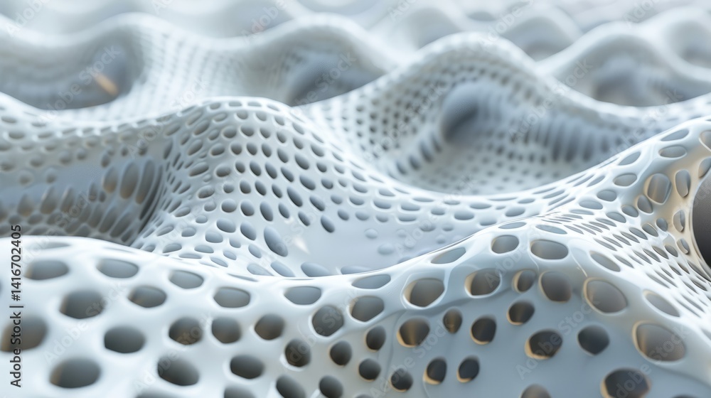 Fototapete abstract white organic structure with holes. modern 3d texture design. background image of 3d render