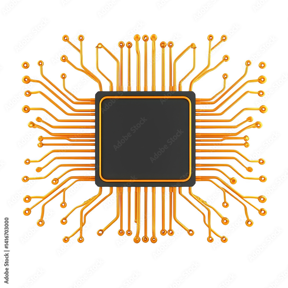 Aufkleber detailed illustration of microchip with intricate gold circuits extending outward, symbolizing advan