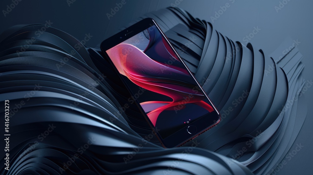 Aufkleber abstract flowing waves with vibrant red and blue hues. digital artwork of fabric pattern flowing wit