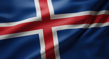 Fototapeta premium Icelandic National Flag Waving in the Wind A Close Up View of the Icelandic Flag
