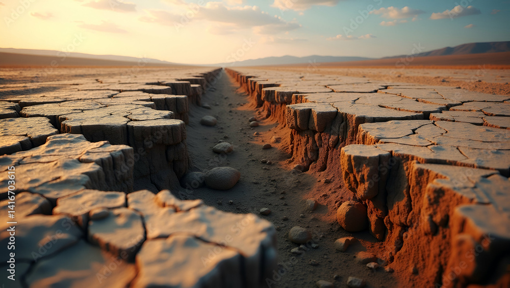Poster dramatic earthquake ground cracks: capturing tectonic disruptions and urgent need for engineering so