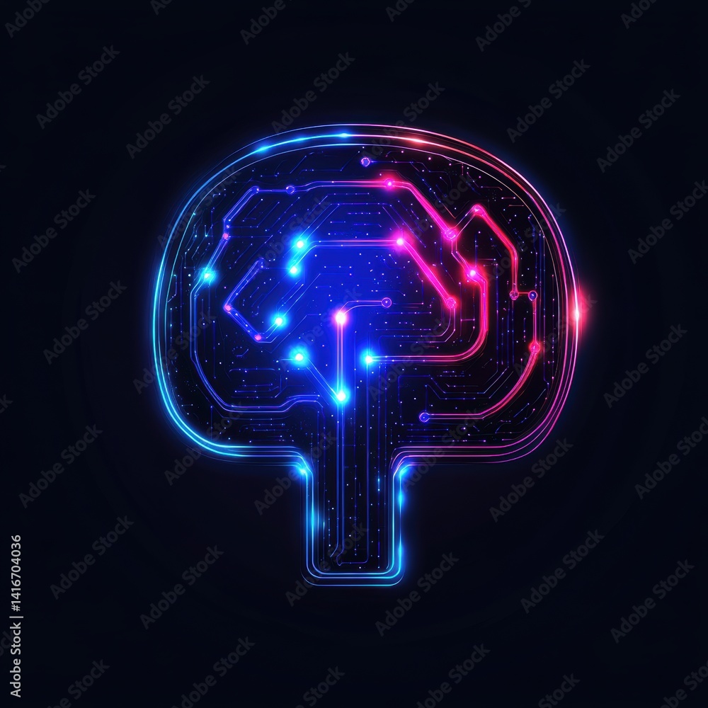 Aufkleber glowing artificial intelligence brain circuit board design on dark background