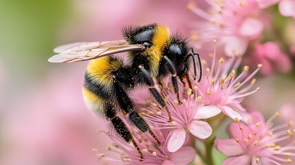 Bees and pollination in springtime gardens, capturing natureâ€™s busy workers spreading pollen and supporting the renewal of plants and flowers