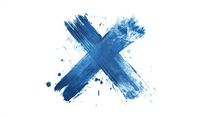 Blue paint X shape on white background