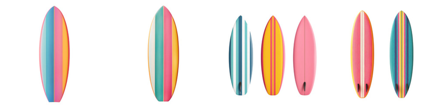 Colorful surfboard isolated on transparent background