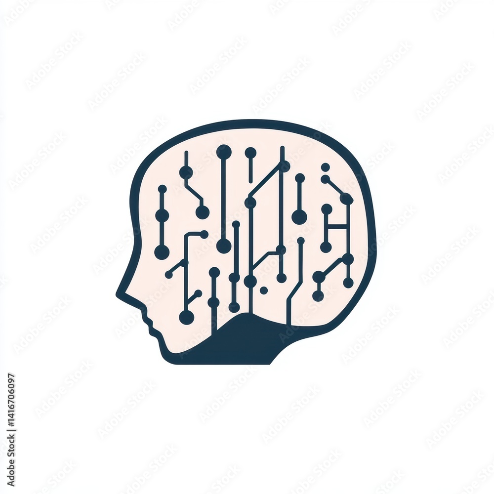 Aufkleber human head profile with circuit board pattern, depicting artificial intelligence, cognitive computin