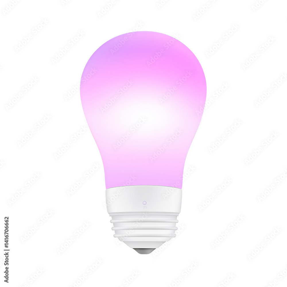 Poster glowing purple light bulb emits soft, ambient light, creating calming atmosphere. bulb modern design