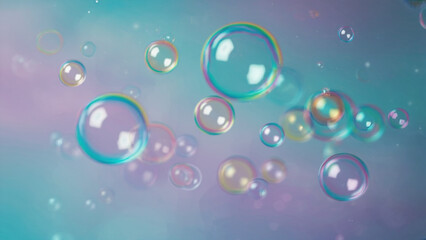 Ephemeral Bubbles: A captivating abstract image featuring iridescent soap bubbles suspended in the air, radiating an ethereal glow against a soft pastel background.