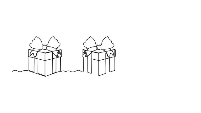 Abstract set of three gift box with bow, Self drawing animation one continuous line draw, logo