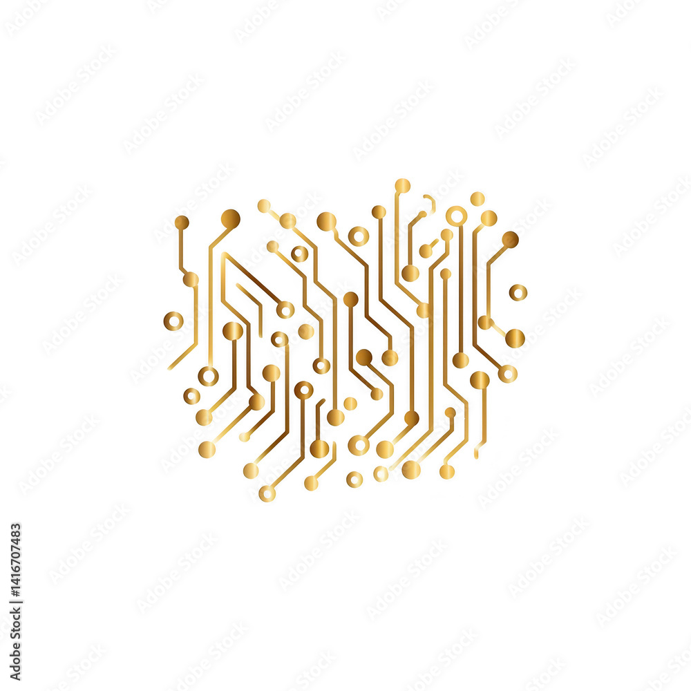 Poster complex gold circuit pattern on transparency background, showcasing intricate electronic pathways an