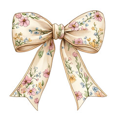 ribbon bow with tiny flowers hand-drawn