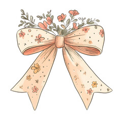 ribbon bow with tiny flowers hand-drawn