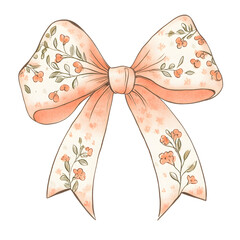 ribbon bow with tiny flowers hand-drawn