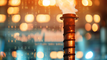 Industrial chimney releasing carbon dioxide emissions with paperwork about environmental regulations, pollution control and climate change policy concepts.