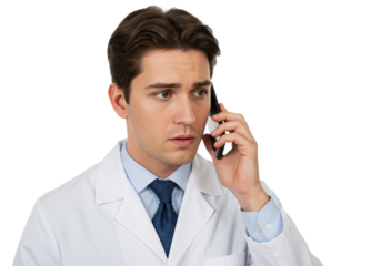 Isolated Concerned Doctor Talking on Mobile Phone