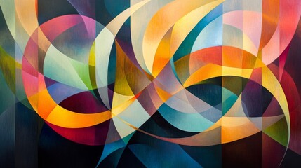 Obraz premium Abstract Colorful Geometric Painting with Curved Shapes