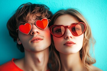 Sign of love and affection. Valentine's day, affectionate couple: extraordinary noticeable image of loving caucasian young couple. Commercial commercial visual idea art. Happy relationship.