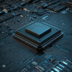 Close-up of Computer Microchip on Circuit Board for Technology Concept